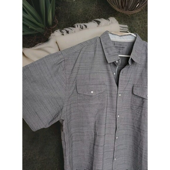PD & Co Dark Gray Woven Button Down Shirt Mens 3XL Cotton Blend Short Sleeve - Picture 2 of 7